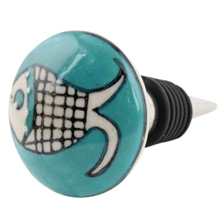 Sea Green Fish Ceramic Wine Bottle Stopper